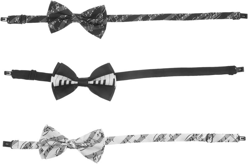 3pcs Pre-tied Music Bow Ties Set – Piano Keys Cartoon Symbol Pattern, Clip-on Neckties for Men and Boys, Wedding Party and Performer Accessories - Image 1