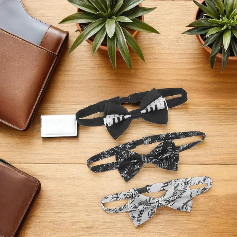 3pcs Pre-tied Music Bow Ties Set – Piano Keys Cartoon Symbol Pattern, Clip-on Neckties for Men and Boys, Wedding Party and Performer Accessories - Image 5