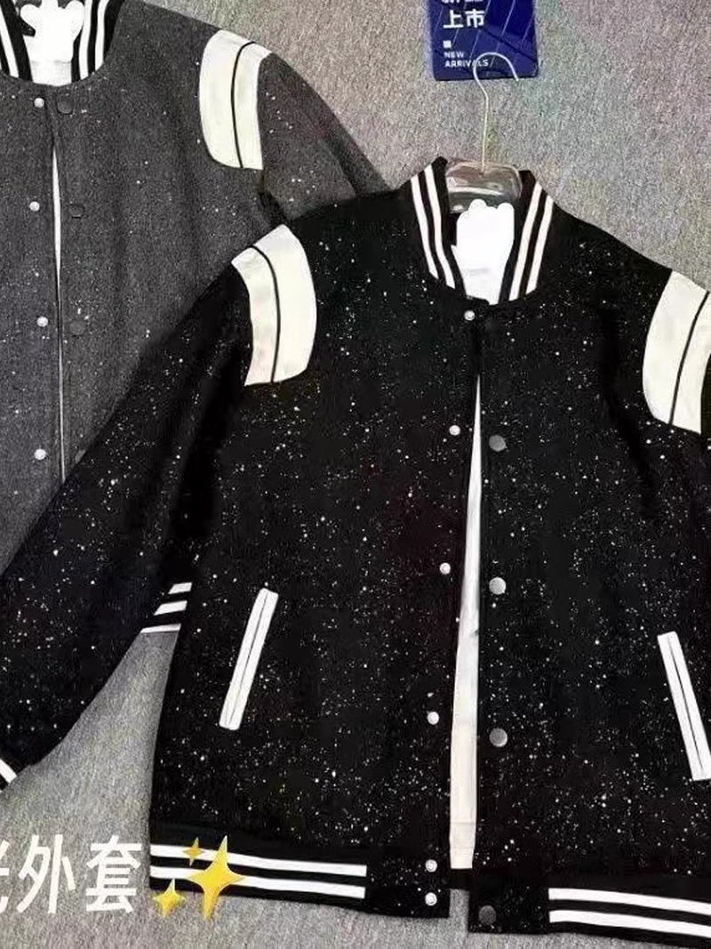New Design Retro Patchwork Baseball Uniform Jacket With Diamonds Gypsophila Baseball Uniform Sparkling Jacket For Men And Women - Image 5