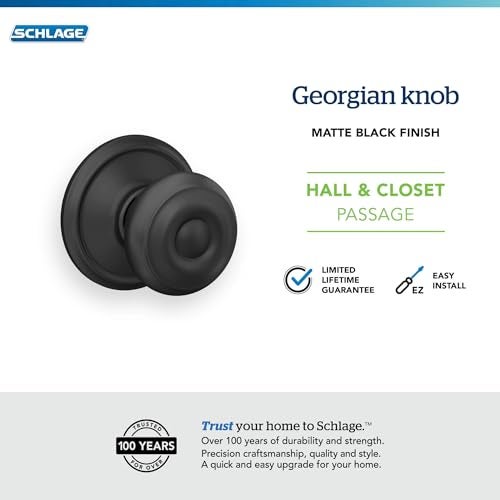 Schlage F10 GEO 622 Standard Door Knob, Hall & Closet Passage Lock, Matte Black - Image 5