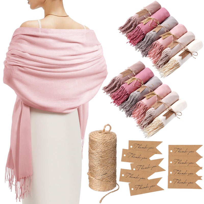 Cutecrop 12 Sets Wedding Pashmina Shawls Wraps Gift for Guests Elegant Bridal Bridesmaid Winter Wedding Party Favors (Pink Colors) - Image 1