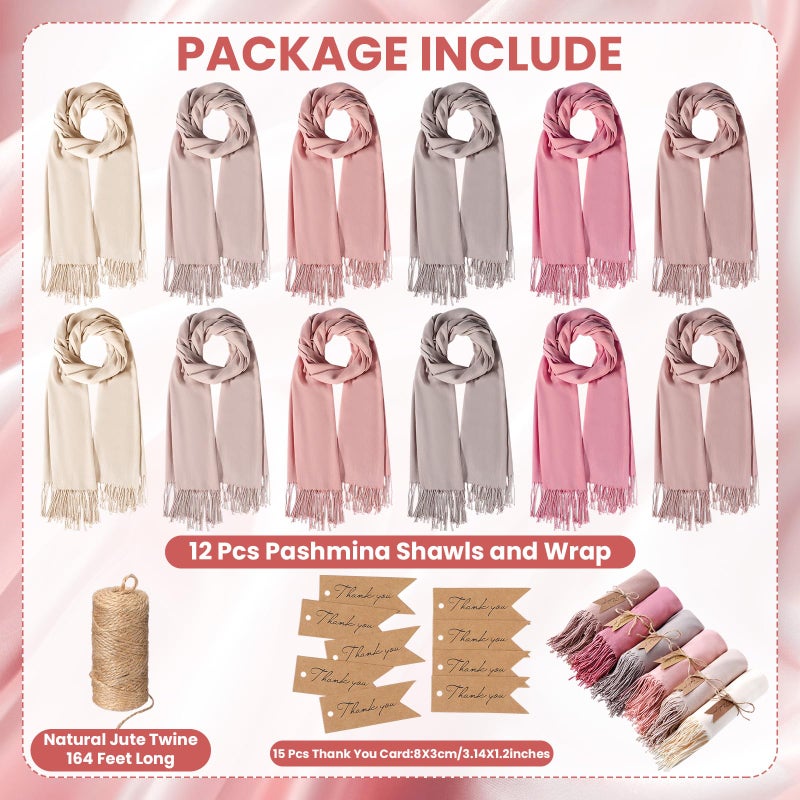 Cutecrop 12 Sets Wedding Pashmina Shawls Wraps Gift for Guests Elegant Bridal Bridesmaid Winter Wedding Party Favors (Pink Colors) - Image 3