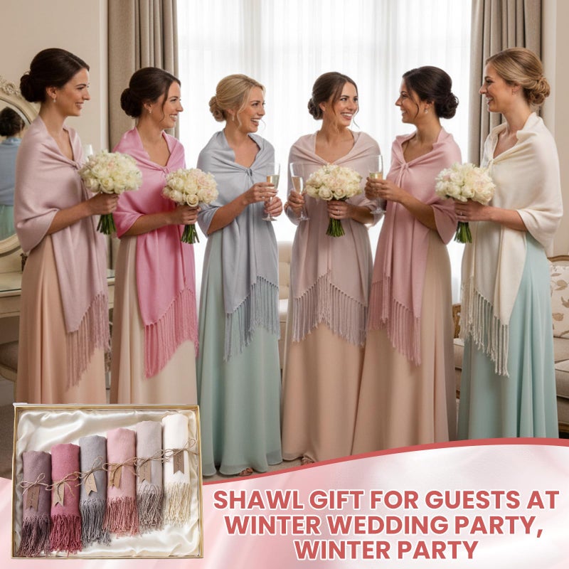 Cutecrop 12 Sets Wedding Pashmina Shawls Wraps Gift for Guests Elegant Bridal Bridesmaid Winter Wedding Party Favors (Pink Colors) - Image 2
