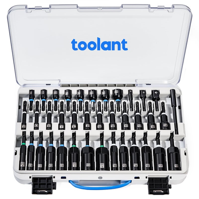 toolant Impact Magnetic Nut Driver Set, 38pcs Impact Driver Bit Set, Deep Nut Driver Set, Impact Socket Adapters, Wing Nut Driver, Bit Extension, 1/4'' Quick Change - Image 1