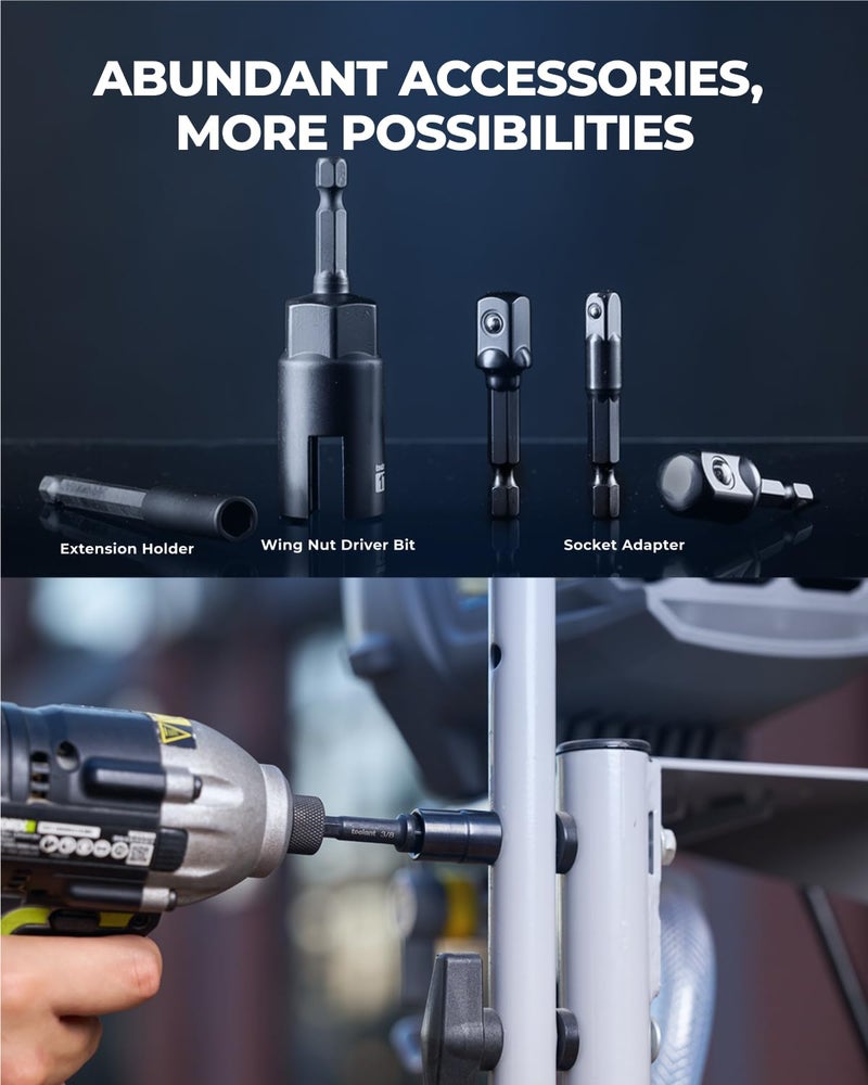 toolant Impact Magnetic Nut Driver Set, 38pcs Impact Driver Bit Set, Deep Nut Driver Set, Impact Socket Adapters, Wing Nut Driver, Bit Extension, 1/4'' Quick Change - Image 3