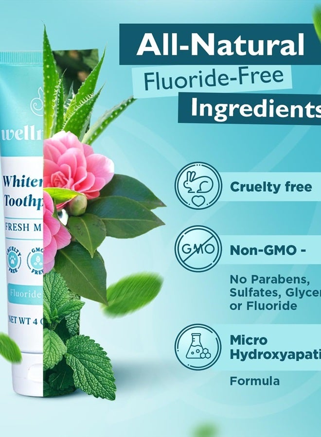 Wellnesse Whitening Toothpaste - Teeth Whitening Fluoride Free Natural Toothpaste - Fresh Mint - 3 Tubes, 4 oz - Made with Hydroxyapatite Powder, Green Tea Powder, and Aloe Vera - Image 3