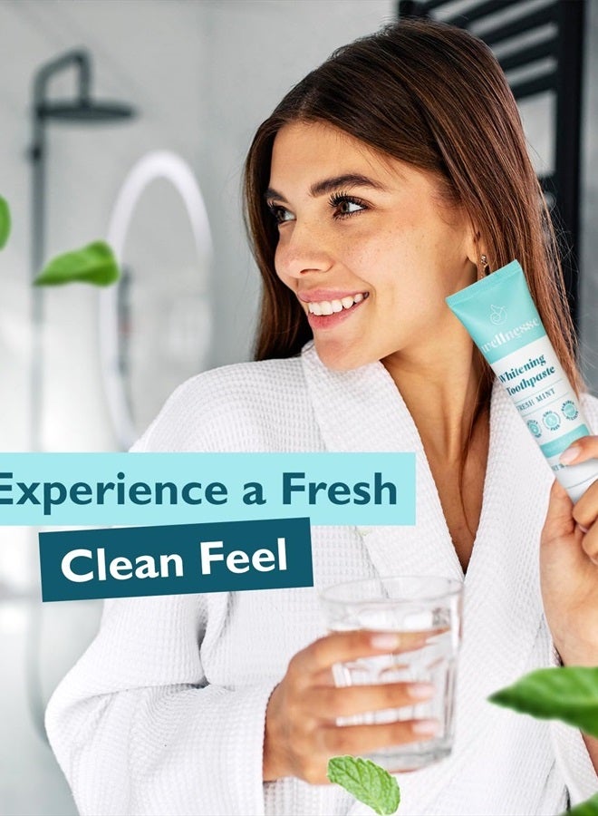 Wellnesse Whitening Toothpaste - Teeth Whitening Fluoride Free Natural Toothpaste - Fresh Mint - 3 Tubes, 4 oz - Made with Hydroxyapatite Powder, Green Tea Powder, and Aloe Vera - Image 2