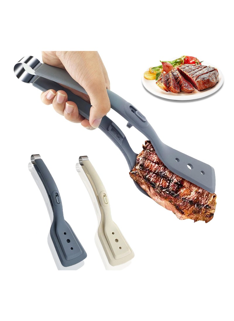CMGTYYD 2PCS BBQ Spatula and Clamp | Silicone Kitchen Cooking Tongs with Stainless Steel | Multipurpose Barbecue Clamp for Flipping Fish, Grilling Steak, and Bread Gripping  - Image 1