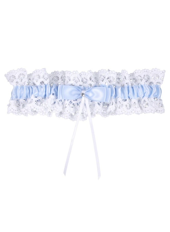SUNSAR Bride Wedding Garter, Bow Blue Lace Stretchable Leg Garter Elegant Wedding Accessories for Women Girls Bridal Shower Parties - Image 1