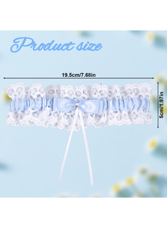 SUNSAR Bride Wedding Garter, Bow Blue Lace Stretchable Leg Garter Elegant Wedding Accessories for Women Girls Bridal Shower Parties - Image 2