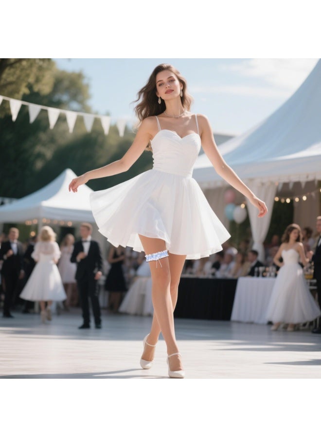 SUNSAR Bride Wedding Garter, Bow Blue Lace Stretchable Leg Garter Elegant Wedding Accessories for Women Girls Bridal Shower Parties - Image 4