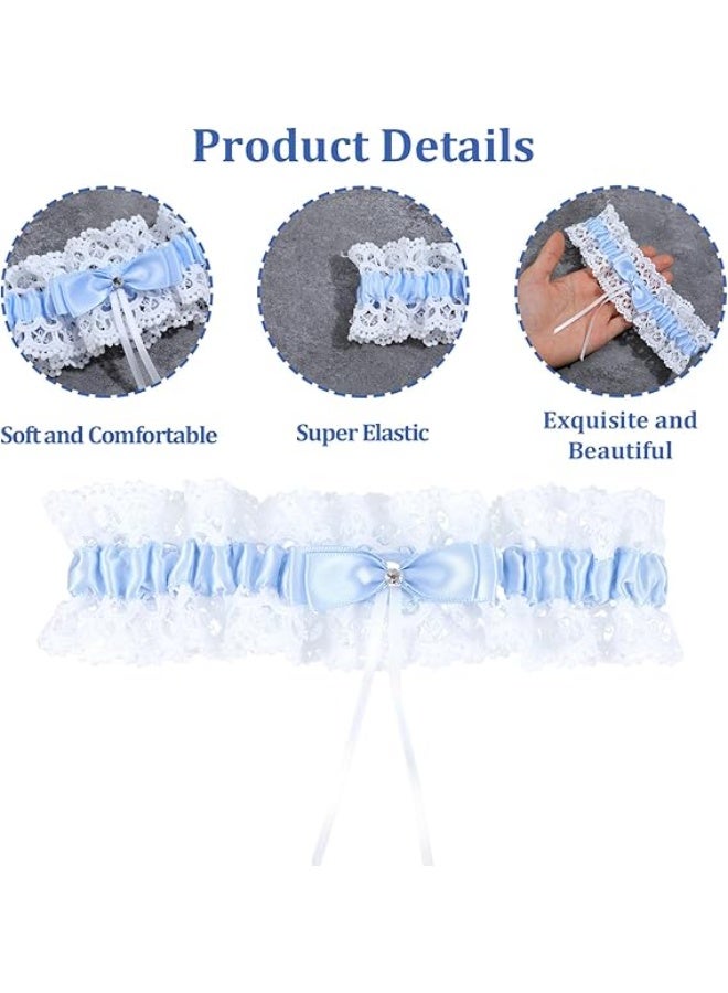 SUNSAR Bride Wedding Garter, Bow Blue Lace Stretchable Leg Garter Elegant Wedding Accessories for Women Girls Bridal Shower Parties - Image 5
