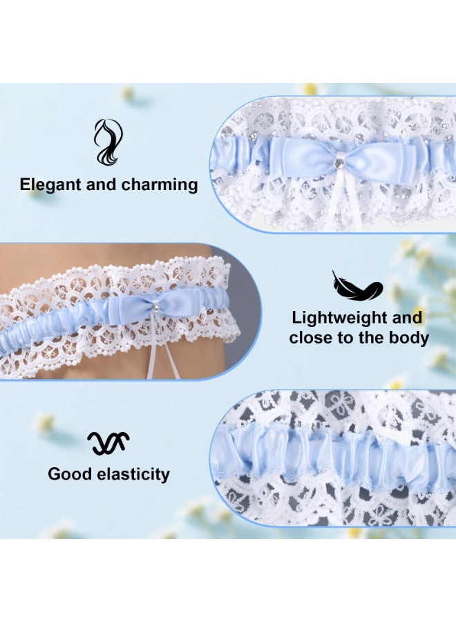 SUNSAR Bride Wedding Garter, Bow Blue Lace Stretchable Leg Garter Elegant Wedding Accessories for Women Girls Bridal Shower Parties - Image 3