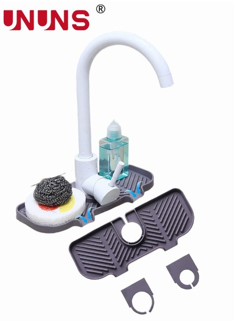 2 Pcs Silicone Faucet Mat For Kitchen, Sink Splash Guard, Bathroom Faucet Water Catcher Mat, Sink Draining Pad Behind Faucet Grey