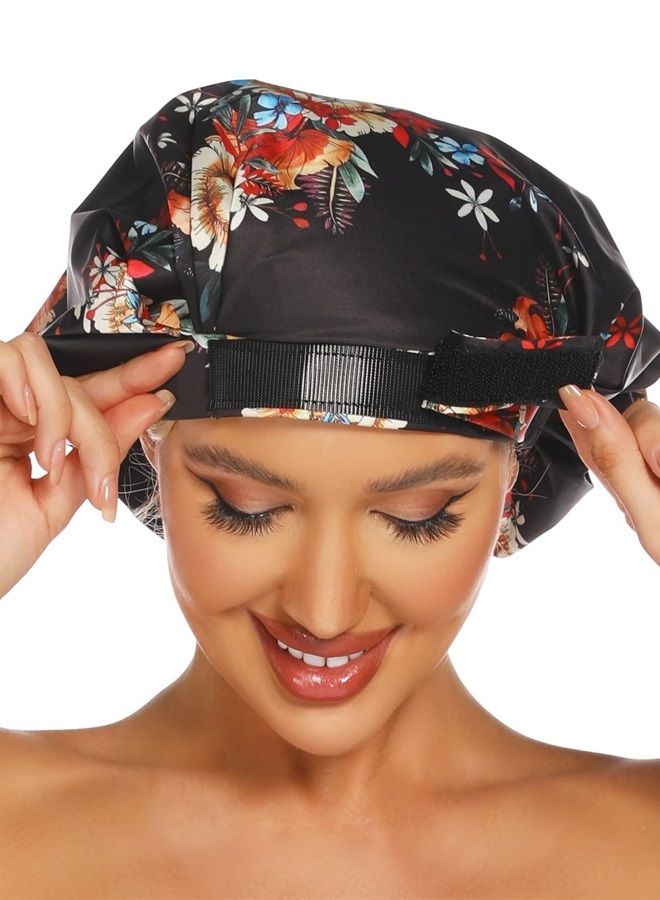 HiUmi Womens Shower Cap for Long Hair Luxury Shower Cap For Dreadlocks, Braids, Curls, Locs, Curly Hair，Mother's Day Gift （Black） - Image 1