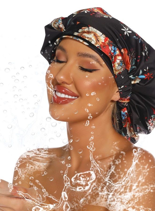 HiUmi Womens Shower Cap for Long Hair Luxury Shower Cap For Dreadlocks, Braids, Curls, Locs, Curly Hair，Mother's Day Gift （Black） - Image 2