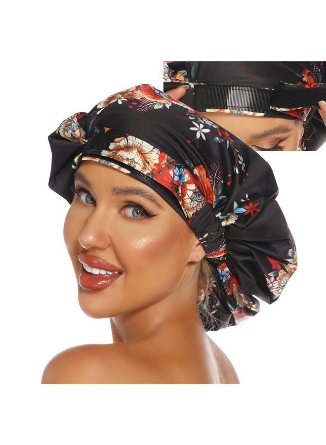HiUmi Womens Shower Cap for Long Hair Luxury Shower Cap For Dreadlocks, Braids, Curls, Locs, Curly Hair，Mother's Day Gift （Black） - Image 4