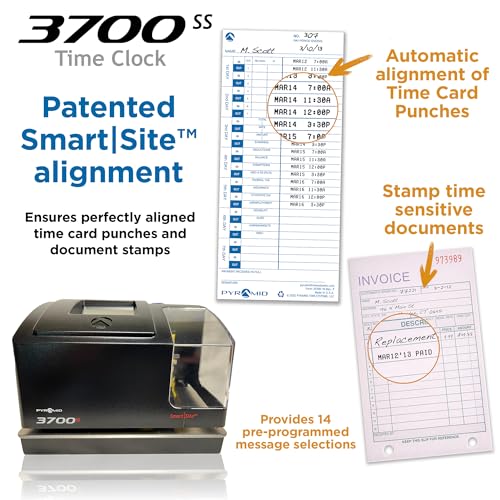 Pyramid Time Systems, 3700ss, Heavy Duty Time Clock & Document Stamp, Metal Base & Polycarbonate Cover, Includes Time Clock, 25 Time Cards, 1 Ribbon and 2 Security Keys, Time Clocks-3700 Replacement - Image 3