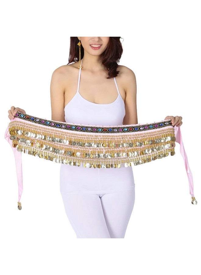 FancyDressWale Belly dance Hip Scarf Waist Belt with Gold Coins for Women and Girls (Light Pink Premium) - Image 2