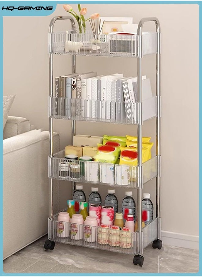HQ-GAMING Acrylic Storage Trolley, 4 Tier Multifunction Rolling Utility Cart Kitchen Bathroom Movable Storage Shelf for Home, Office (Clear)  - Image 1