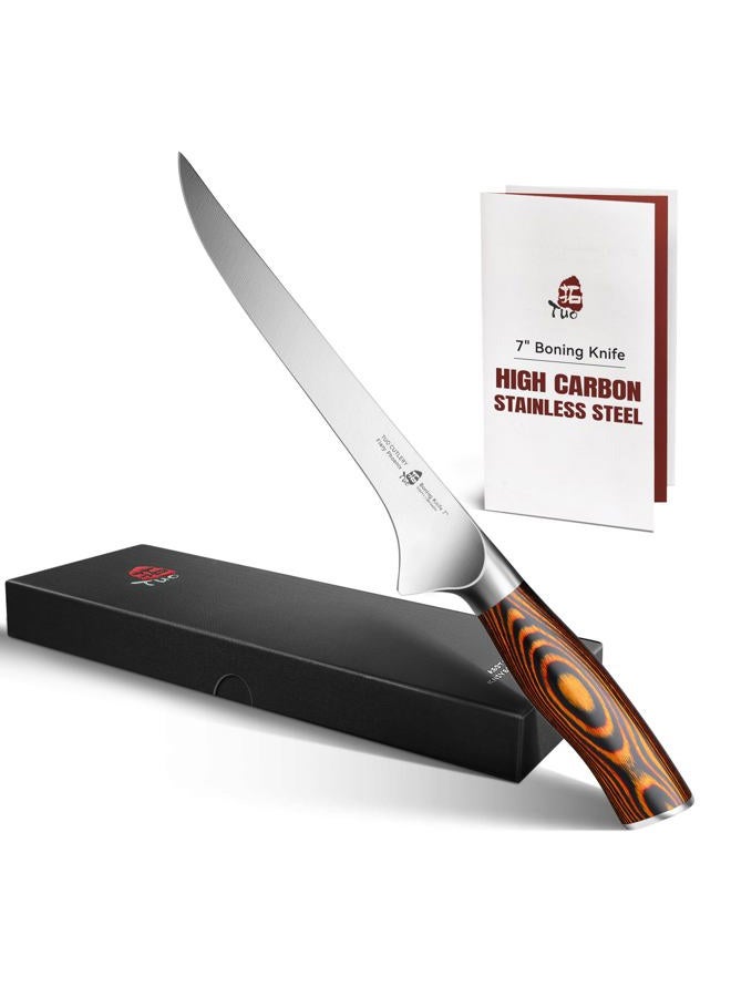 TUO Boning Knife - Razor Sharp Fillet Knife - High Carbon German Stainless Steel Kitchen Cutlery - Pakkawood Handle - Luxurious Gift Box Included - 7 inch - Fiery Phoenix Series - Image 1
