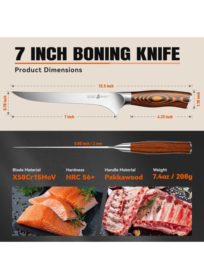 TUO Boning Knife - Razor Sharp Fillet Knife - High Carbon German Stainless Steel Kitchen Cutlery - Pakkawood Handle - Luxurious Gift Box Included - 7 inch - Fiery Phoenix Series - Image 3