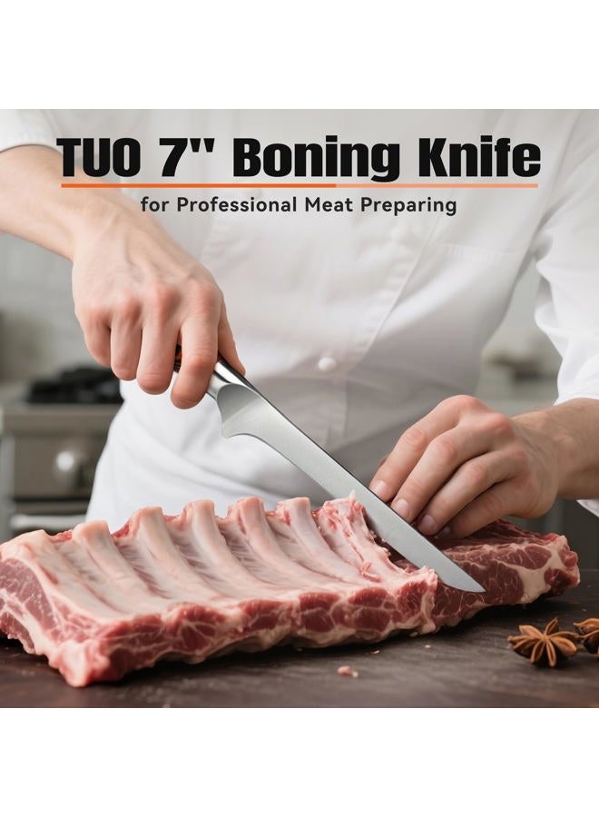 TUO Boning Knife - Razor Sharp Fillet Knife - High Carbon German Stainless Steel Kitchen Cutlery - Pakkawood Handle - Luxurious Gift Box Included - 7 inch - Fiery Phoenix Series - Image 4