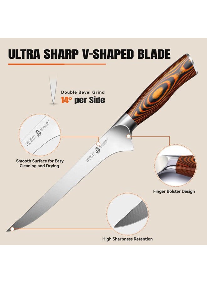 TUO Boning Knife - Razor Sharp Fillet Knife - High Carbon German Stainless Steel Kitchen Cutlery - Pakkawood Handle - Luxurious Gift Box Included - 7 inch - Fiery Phoenix Series - Image 5