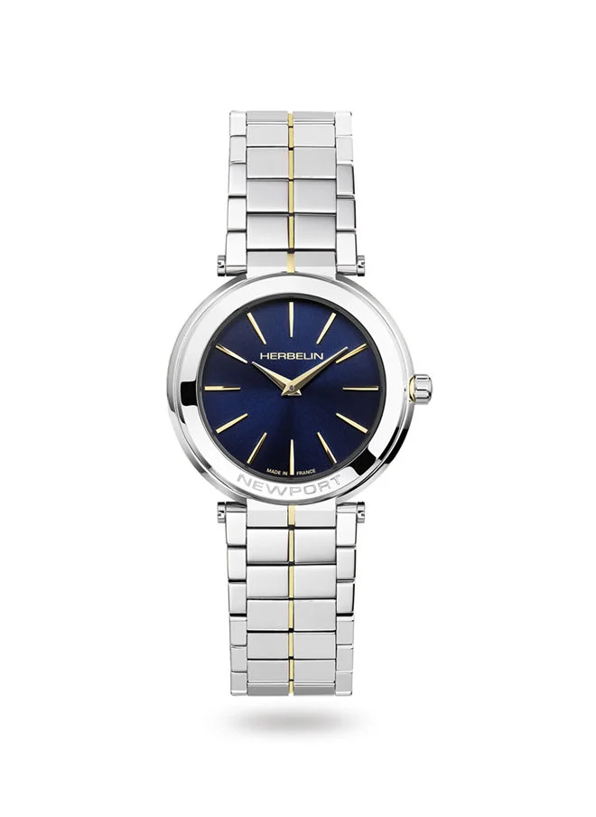 MICHEL HERBELIN Newport Slim Collection Women's Analog Quartz Watch With Stainless Steel & Gold Case &  Blue Dial - M MH NP16922/BT15