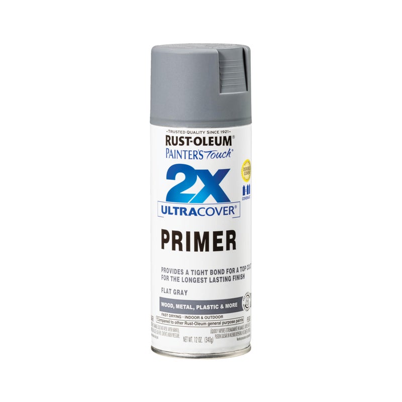 Rust-Oleum 334017 Painter's Touch 2X Ultra Cover Spray Primer, 12 oz, Flat Gray - Image 1