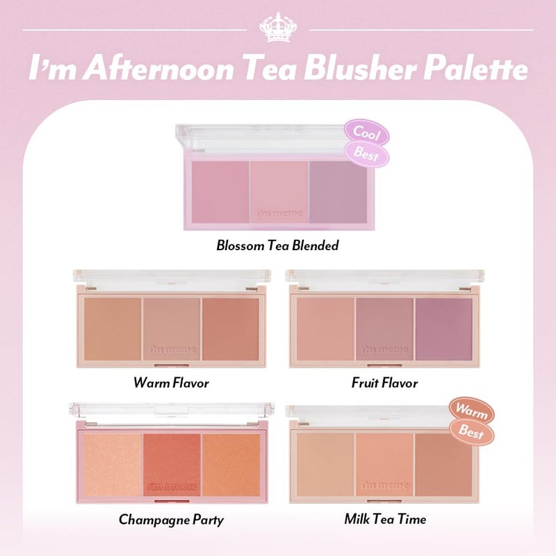 I'M MEME Blusher Palette - Afternoon Tea_Warm FLavor | Soft Pink, Peach, Lavender, 3 Shades Palette, Matte Powder, Face & Cheeks, For All Skin Tones, Powdery Finish, Lightweight Formula, 0.4 Oz - Image 5