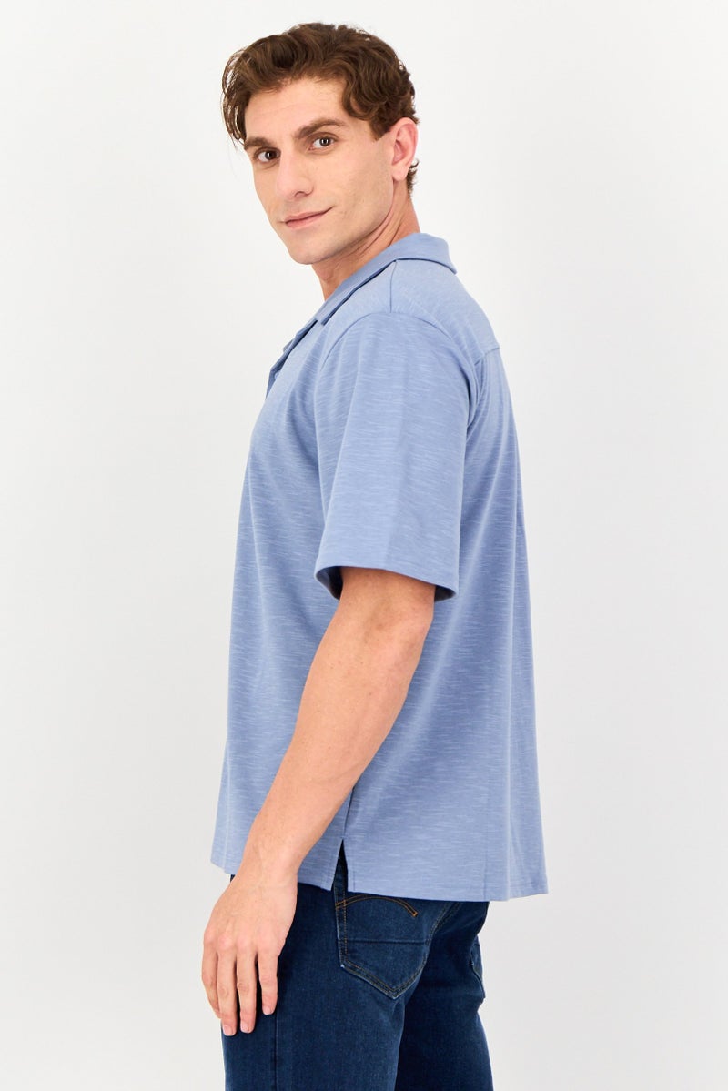 Core Elements Men Regular Fit Heather Short Sleeves Casual Shirt, Sage Blue - Image 2