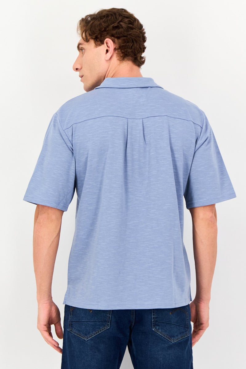 Core Elements Men Regular Fit Heather Short Sleeves Casual Shirt, Sage Blue - Image 3