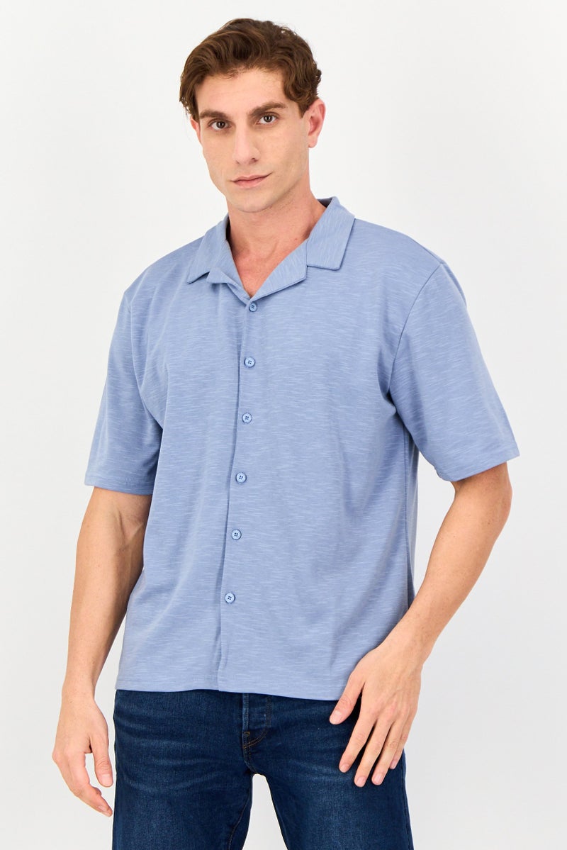 Core Elements Men Regular Fit Heather Short Sleeves Casual Shirt, Sage Blue - Image 1