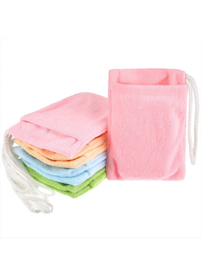 Shappy 8 قطع حقيبة حامل الصابون ميكروفايبر حقيبة تقشير الصابون حقيبة توفير الصابون المعلقة أكياس صابون ناعمة ملونة لتنظيف الجسم والوجه، 4 ألوان - Image 1