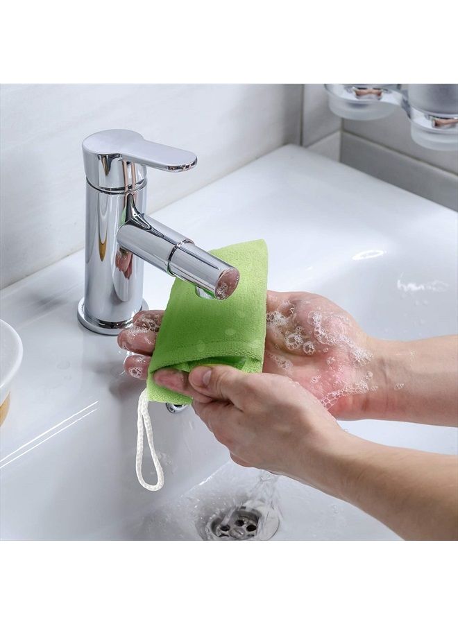 Shappy 8 قطع حقيبة حامل الصابون ميكروفايبر حقيبة تقشير الصابون حقيبة توفير الصابون المعلقة أكياس صابون ناعمة ملونة لتنظيف الجسم والوجه، 4 ألوان - Image 4