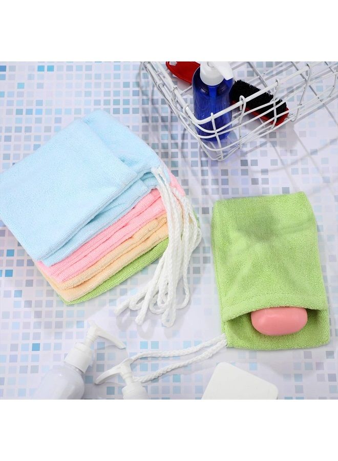 Shappy 8 قطع حقيبة حامل الصابون ميكروفايبر حقيبة تقشير الصابون حقيبة توفير الصابون المعلقة أكياس صابون ناعمة ملونة لتنظيف الجسم والوجه، 4 ألوان - Image 3