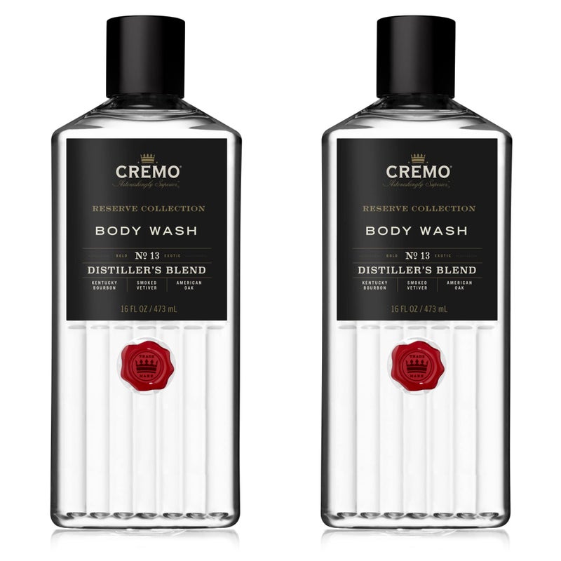 Cremo RichLathering Distillers Blend Reserve Collection Body Wash An Elevated Blend with Notes of Kentucky Bourbon Smoked Vetiver and American Oak 16 Fl Oz Pack of 2