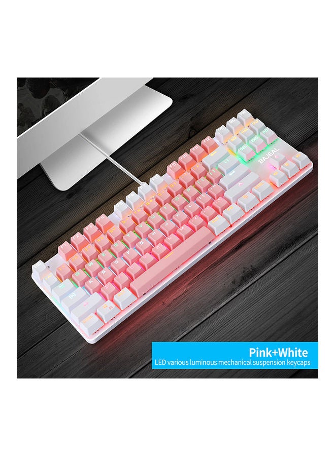 اليشمك لوحة مفاتيح سلكيّة بإضاءة مختلطة تحتوي على 87 مفتاحًا مع زرّ  ميكانيكيّ أزرق وردي وأبيض - Image 3