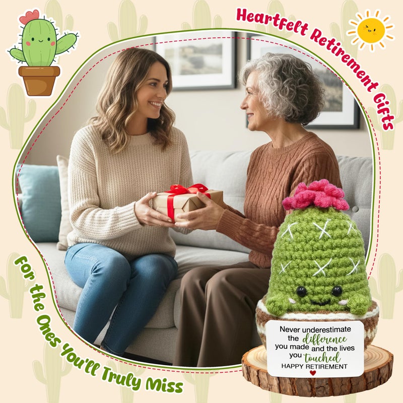 OASSIE Retirement Gift for Woman - Emotional Support Crochet Cactus with Card - Appreciation Retirement Gifts for Women, Retired Goodbye Going Away Farewell Gifts for Coworkers Boss Teachers Nurses - Image 2