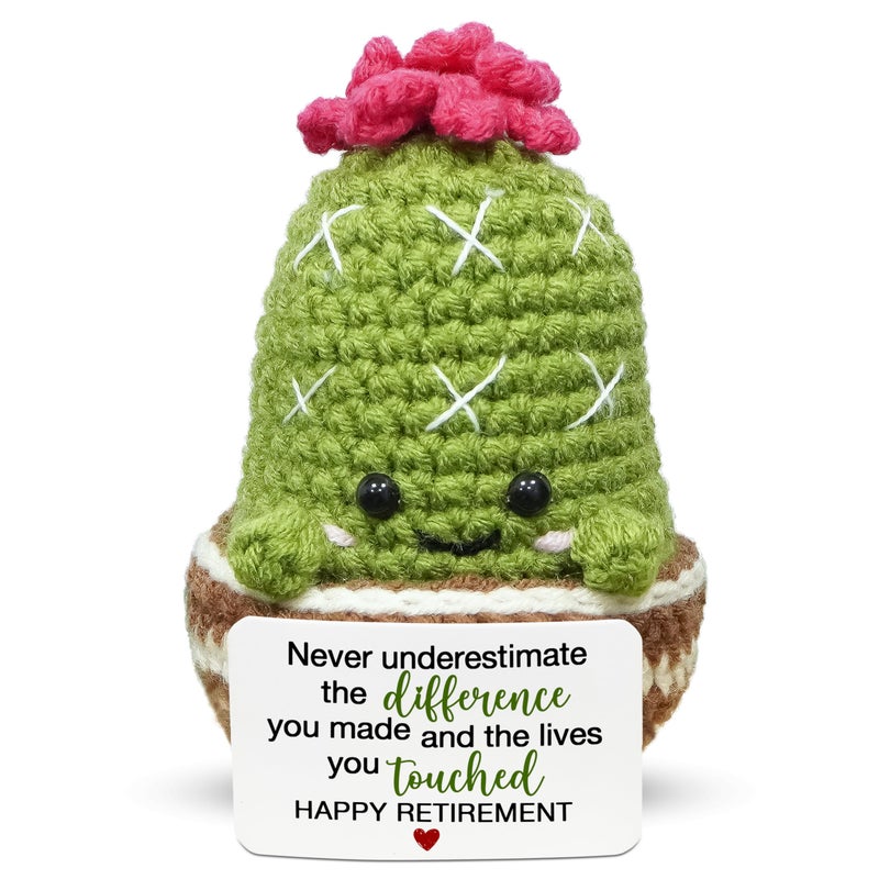 OASSIE Retirement Gift for Woman - Emotional Support Crochet Cactus with Card - Appreciation Retirement Gifts for Women, Retired Goodbye Going Away Farewell Gifts for Coworkers Boss Teachers Nurses - Image 1