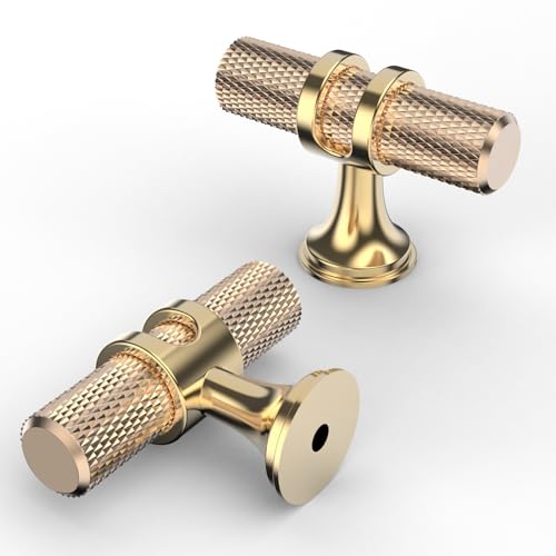 9BUILD 10 Pack 2 Inch Brushed Gold Knurled Kitchen Knobs Gold Drawer Knobs for Cabinets and Drawers - Image 1