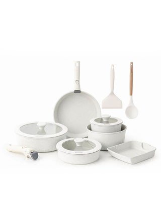 13 Piece Detachable Swiss Granite Coating Cookware Set, Non-Stick, PFOA/PFOS/APEO Free, 1X26Cm Deep Frying Pan With Lid, 1X20Cm Frying Pan, 1X26Cm Fry Pan, 1X16Cm Sauce Pan With Lid, 1X20Cm Sauce Pan With Lid,1Xgrill Pan, 2 Utensils, 2 Handles, White - pzsku/Z94A8BBDCFC7EF240D043Z/45/_/1739444254/2c4b62df-04f6-47a9-840a-e47536b12a67