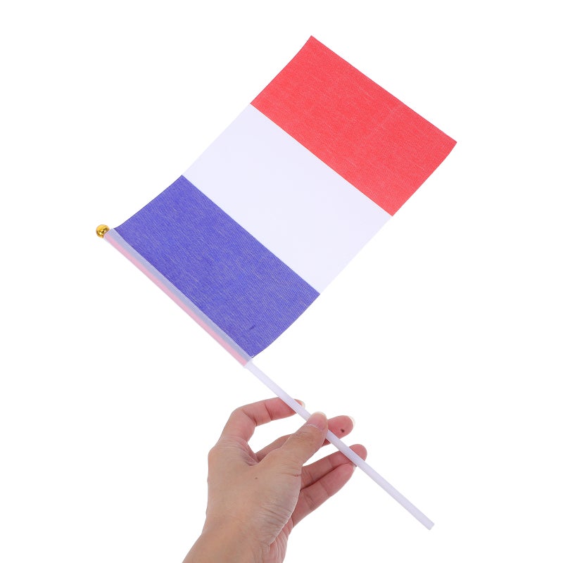 25pcs Small French Hand Waving Flags For Office Desk Miniature France Table Flag With Pole Polyester Material Flag Decoration For Office Decor Festival Celebrations - Image 2