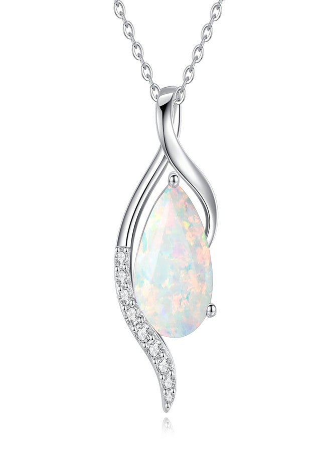 FANCIME October Birthstone Necklace for Women Teardrop Opal Necklace S925 Sterling Silver Gentle Love Birthday Gifts for Mom Women, 16"+2" Inches - Image 1