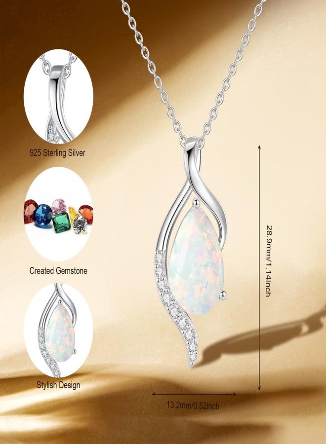 FANCIME October Birthstone Necklace for Women Teardrop Opal Necklace S925 Sterling Silver Gentle Love Birthday Gifts for Mom Women, 16"+2" Inches - Image 2