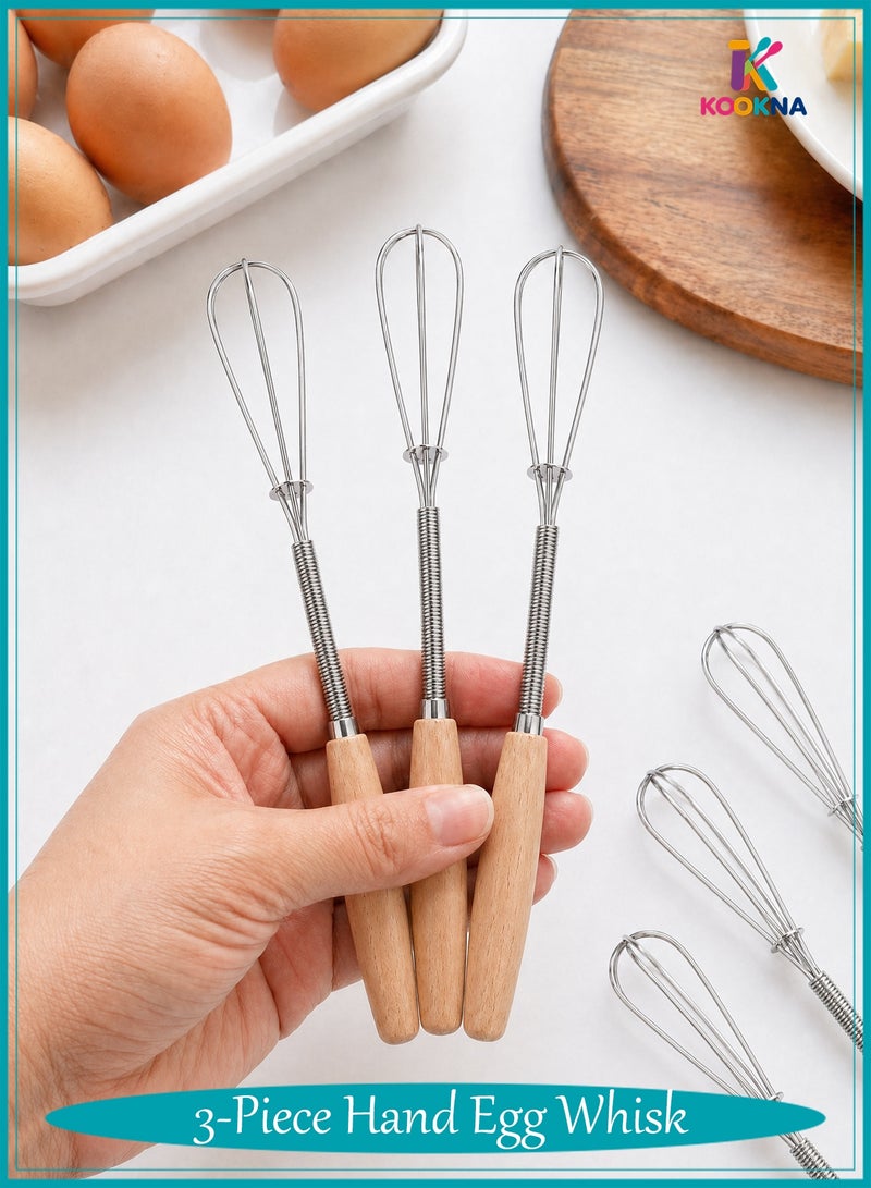 KOOKNA 3Pcs Hand Whisk,Stainless Steel Egg Whisk,Mini Wire Whisk Set for Mixing & Beating, Hand Whisk for Kitchen, Easy to Clean and Store, 7.9 Inch (20cm) - Image 1