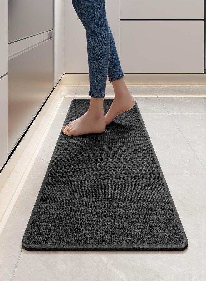 YDKGL Kitchen Mats for Floor, Super Absorbent Kitchen Rugs Non Slip Washable, Soft Imitation Linen Braided Kitchen Runner Rug, Standing Mat Sink Mat, Easy to Clean, Black 17x47 - Image 1