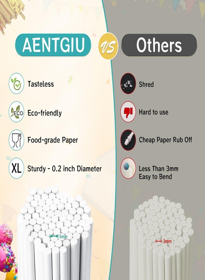 AENTGIU Cake Pop Thick Sticks and Wrappers Kit, Including 100ct 6-inch 5mm Diameter Paper Lollipop Sticks, 100ct Clear Candy Bags Parcel, 100ct Gold Twist Ties for Cakepop, Lollipop, Hard Candy - Image 3