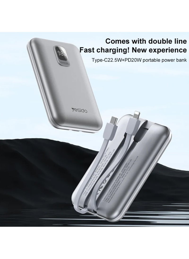 10000mAh YP48 Power Bank Digital Display 20W PD Fast Charge Grey